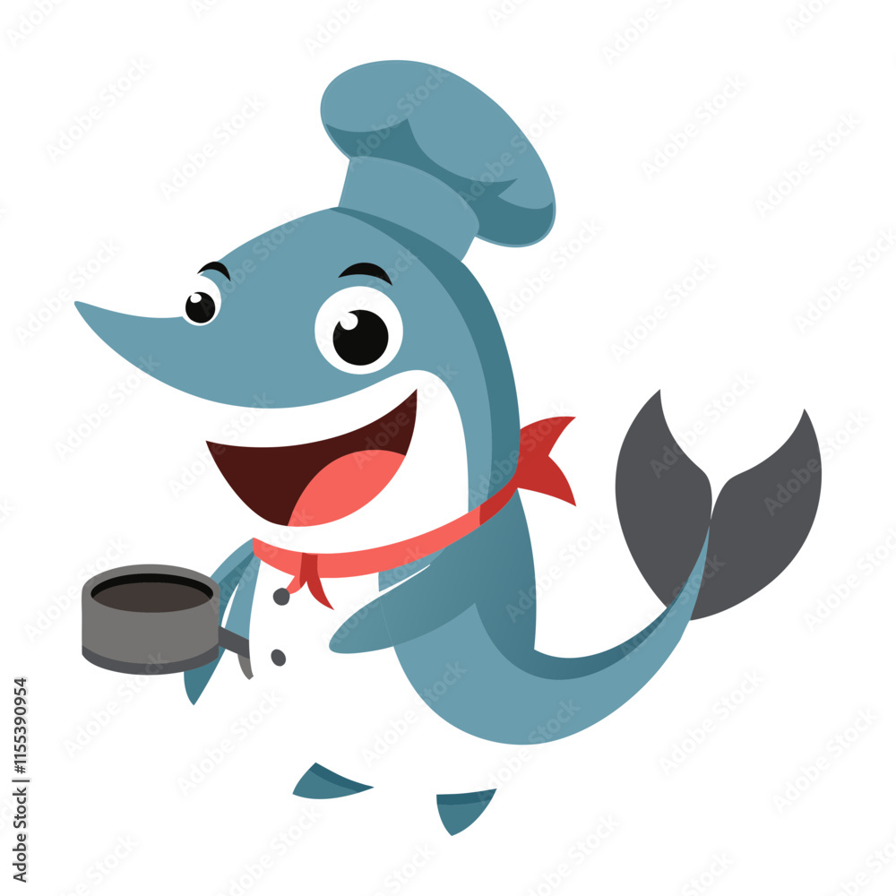 A shark dressed as a chef vector art illustration A shark dressed as a chef vector art illustration