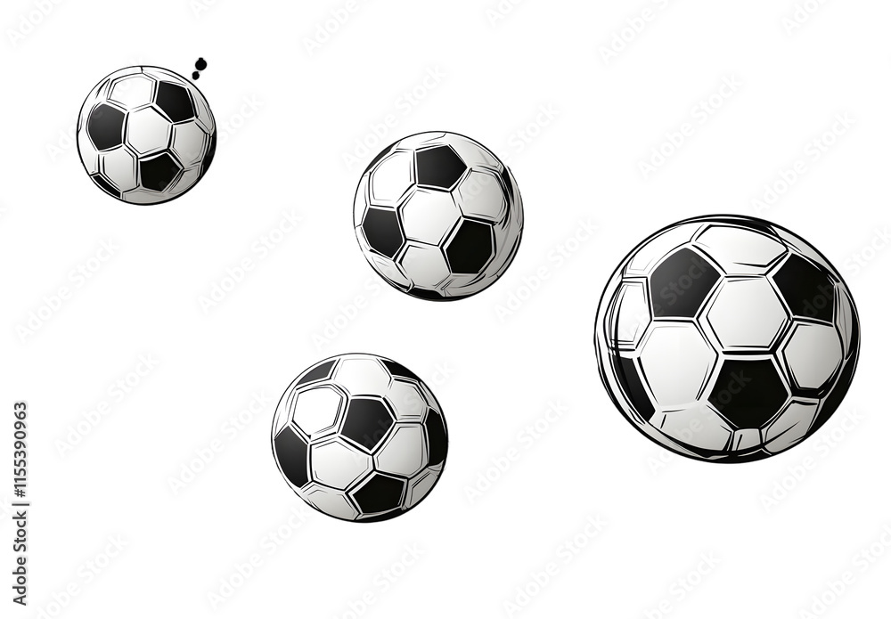 Soccers football balls fly at high speed. Vector on transparent background in comic style Soccers football balls fly at high speed. Vector on transparent background in comic style