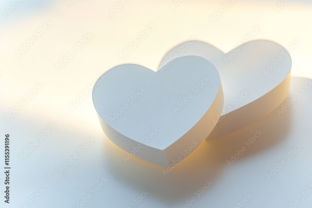 This image showcases two white heart-shaped objects resting on a white surface with a gentle glow and subtle lighting, symbolizing love and simplicity. This image showcases two white heart-shaped objects resting on a white surface with a gentle glow and subtle lighting, symbolizing love and simplicity.