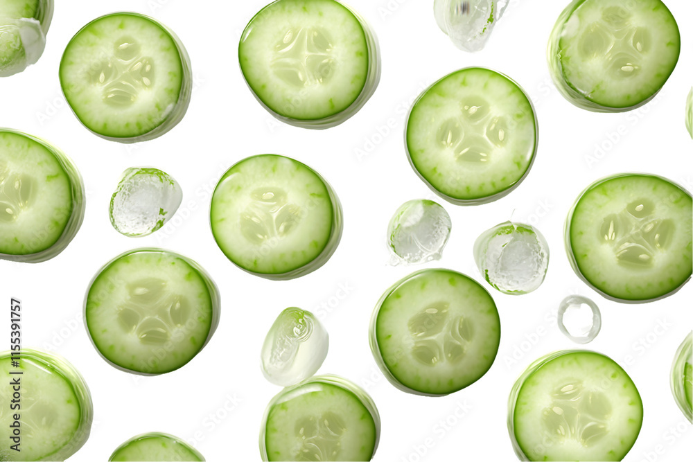 Scattered Cucumber Slices Isolated On A White Background, PNG Transparent Scattered Cucumber Slices Isolated On A White Background, PNG Transparent