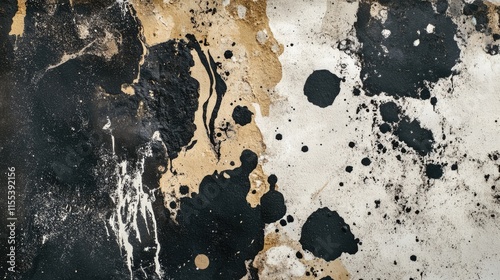 Abstract art with black and beige paint stains on textured paper creating a unique background design for creative projects and graphics photo