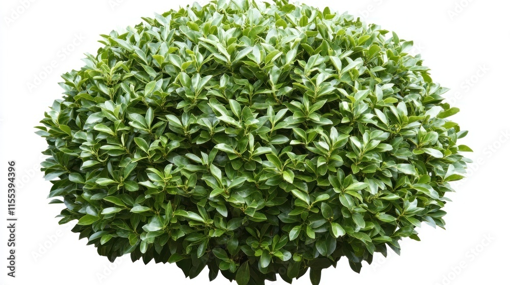 Obraz premium Lush Green Bush, Spherical Shrubbery, Vibrant Foliage, Detailed Texture, Isolated on White Background
