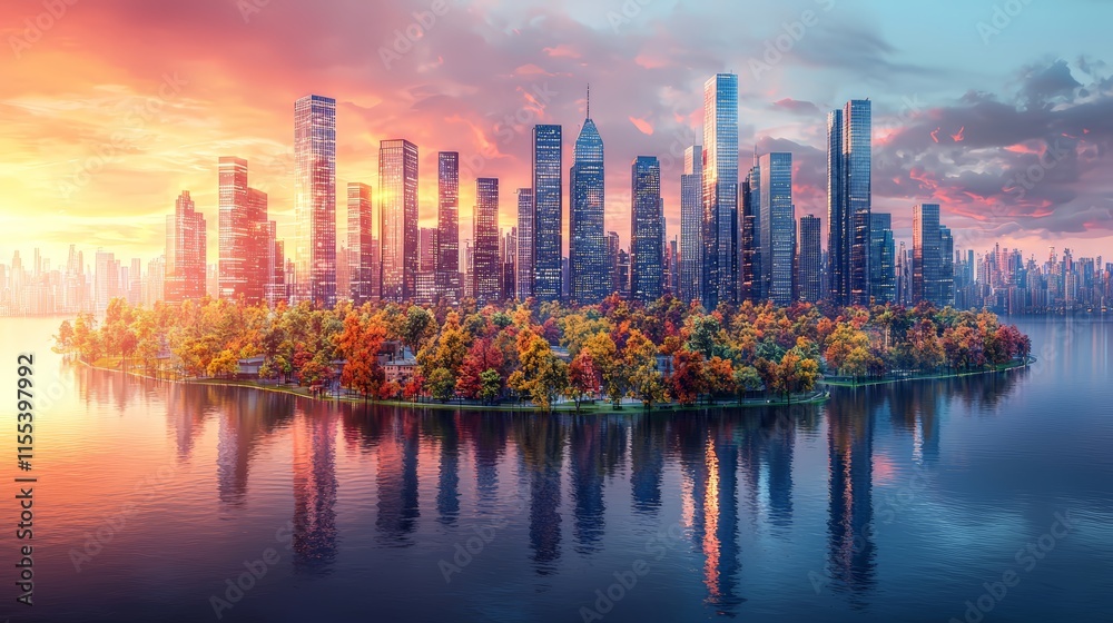 Fototapeta premium Public health investment, futuristic city clinics, 3D illustration