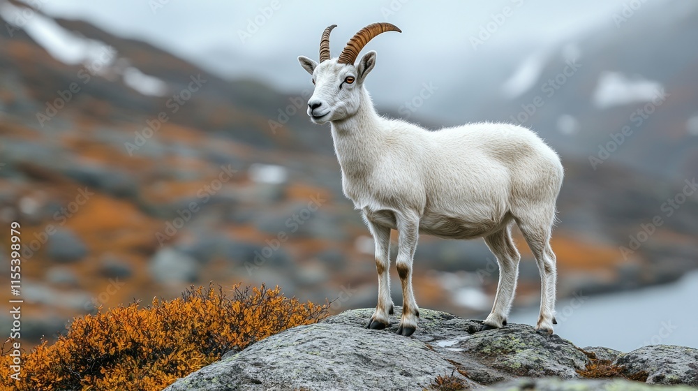 White mountain goat on a rocky outcrop. White mountain goat on a rocky outcrop.