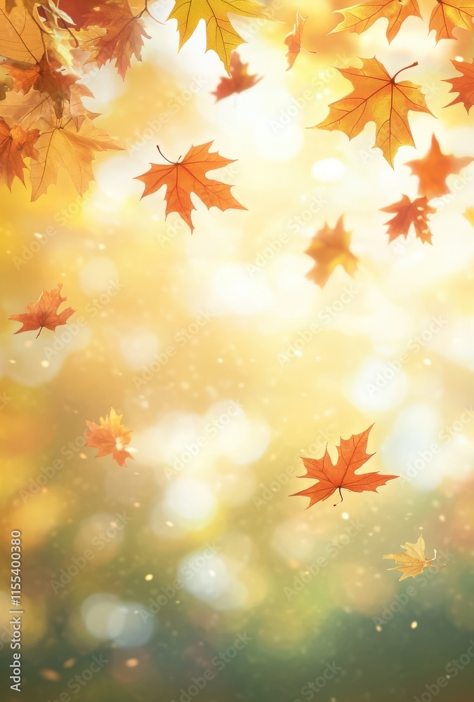 Beautiful Autumn Leaves Falling Against a Soft Golden Background with Bokeh Effect in a Serene Natural Setting Symbolizing Change and Seasonal Transition Beautiful Autumn Leaves Falling Against a Soft Golden Background with Bokeh Effect in a Serene Natural Setting Symbolizing Change and Seasonal Transition