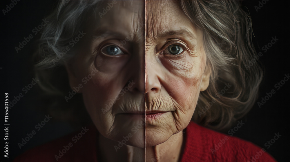 Aging Through the Years: A Portrait of Contrast in an Elderly Woman's Face Aging Through the Years: A Portrait of Contrast in an Elderly Woman's Face