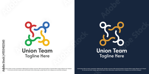 Company teamwork logo design illustration. Silhouette people working community corporate connection unity professional job fellowship business career. Simple minimal line symbol vector icon.
