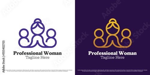 Leadership woman logo design vector illustration. Silhouette of beautiful feminine woman leading workplace company team work coach leader leadership professional. Simple minimal business icon vector.