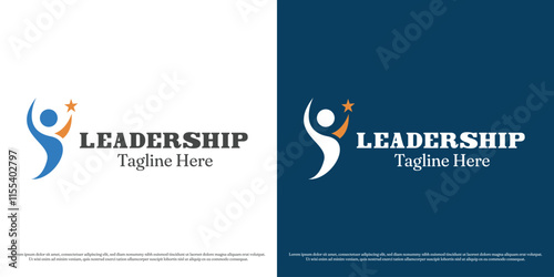 Success leadership logo design vector illustration. Silhouette of people working professional success award achievement star career job leader supervisor manager company. Simple minimal vector icon.