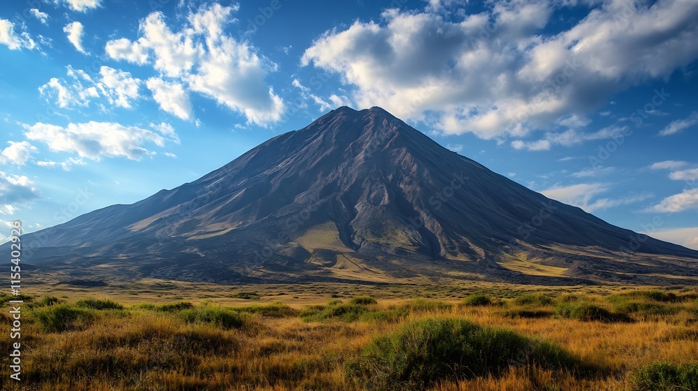 Fototapeta premium Majestic Mountain Under Blue Sky with Rolling Plains at Base : Generative AI