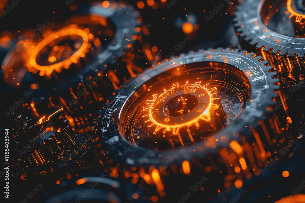 Intricate Clock Mechanism with Exposed Gears Bathed in a Warm Glowing Orange Light Creating an Enigmatic Atmosphere of Time and Precision in an Artistic and Captivating Display Intricate Clock Mechanism with Exposed Gears Bathed in a Warm Glowing Orange Light Creating an Enigmatic Atmosphere of Time and Precision in an Artistic and Captivating Display