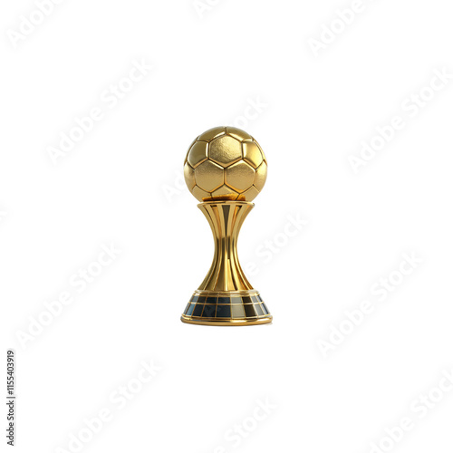 Golden football soccer ball trophy isolated on white background and transparent 
