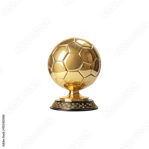 Golden football soccer ball trophy isolated on white background and transparent 