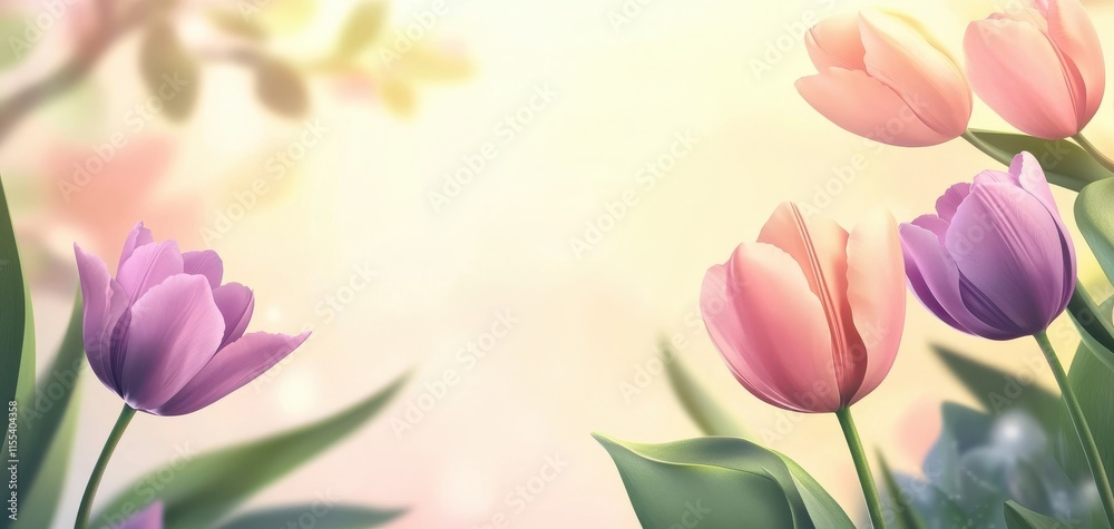 Beautiful pastel tulip flowers in soft focus with delicate petals showcasing shades of pink and purple against a dreamy blurred background in a serene spring setting Beautiful pastel tulip flowers in soft focus with delicate petals showcasing shades of pink and purple against a dreamy blurred background in a serene spring setting