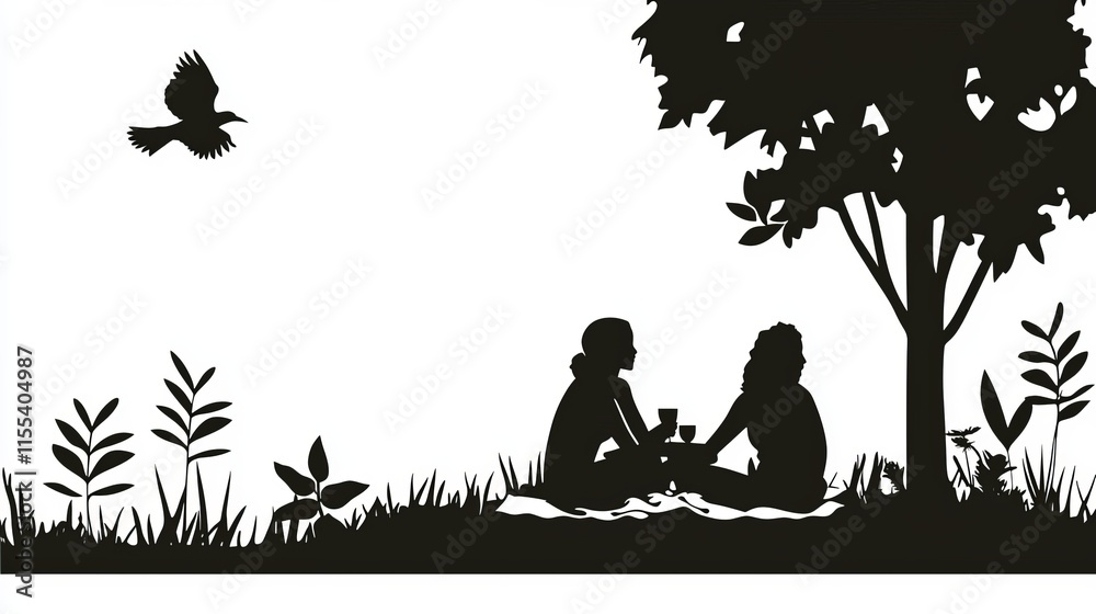 Romantic Couple Enjoying a Picnic on a Blanket Surrounded by Nature and Serenity Romantic Couple Enjoying a Picnic on a Blanket Surrounded by Nature and Serenity