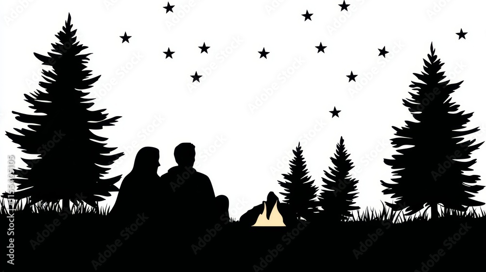 Cozy Couple Wrapped in Blankets Gazing Stargazing Under a Starry Night Sky Cozy Couple Wrapped in Blankets Gazing Stargazing Under a Starry Night Sky
