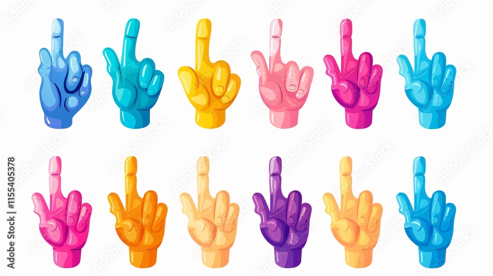 Fototapeta premium Vibrant Foam Finger Vector Set for Sports Celebrations and Events