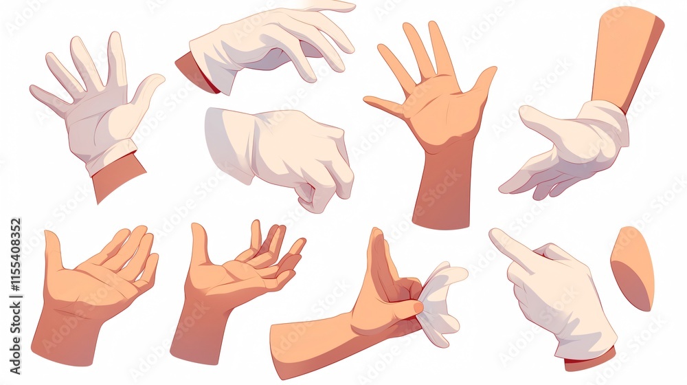 Elegant Hands in White Gloves and Legs in Diverse Poses Cart Elegant Hands in White Gloves and Legs in Diverse Poses Cart