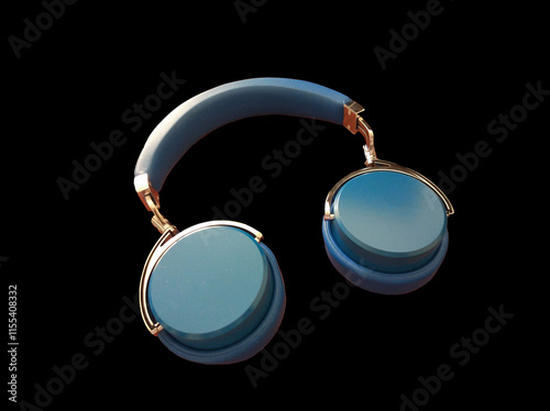 Blue Wireless HeadPhone Isolated on black Background photo