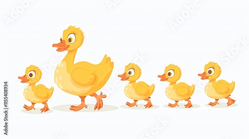 Adorable Mother Duck Leading Cute Ducklings on a Walk