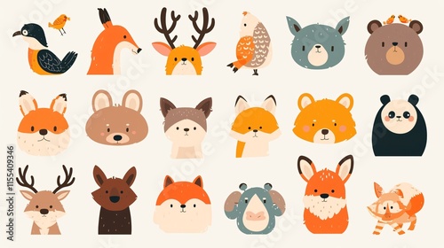 Animal Logo Set: Flat Vector Style Isolated on White Background