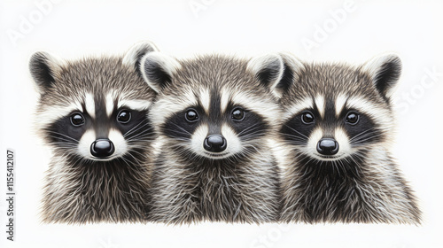 three adorable baby raccoons captured in a charming portrait photo