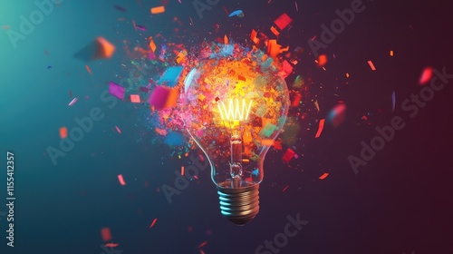 A light bulb shattering with bright colors spilling out, symbolizing the explosion of creativity