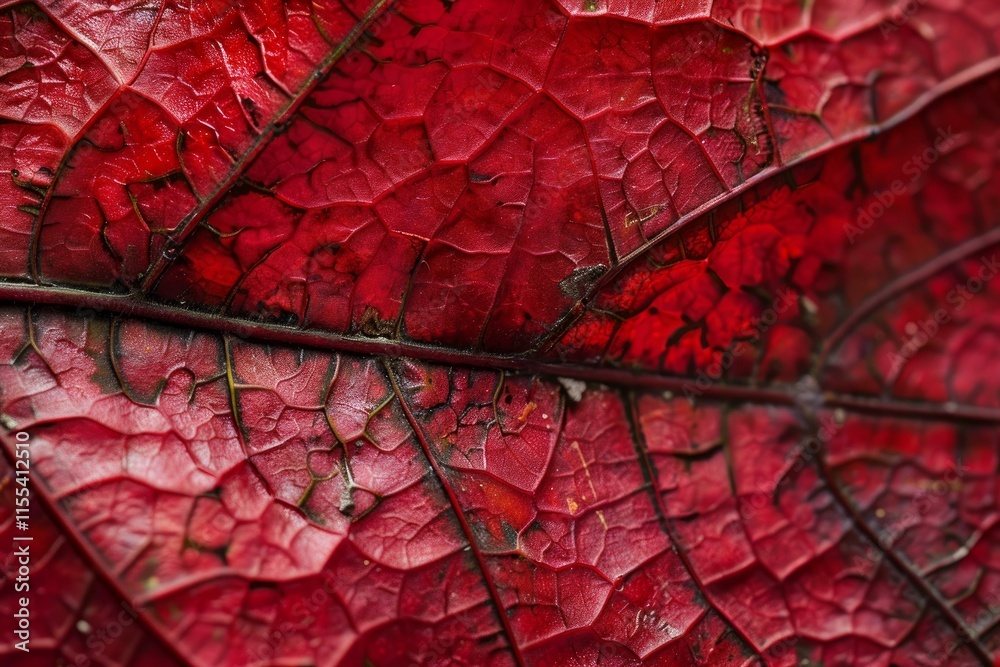 Obraz premium Close up of a vibrant red leaf revealing its intricate vein structure, capturing the essence of autumn