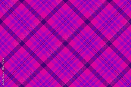 1940s vector pattern textile, picnic blanket check plaid fabric. Doodle tartan texture background seamless in pink and violet colors.