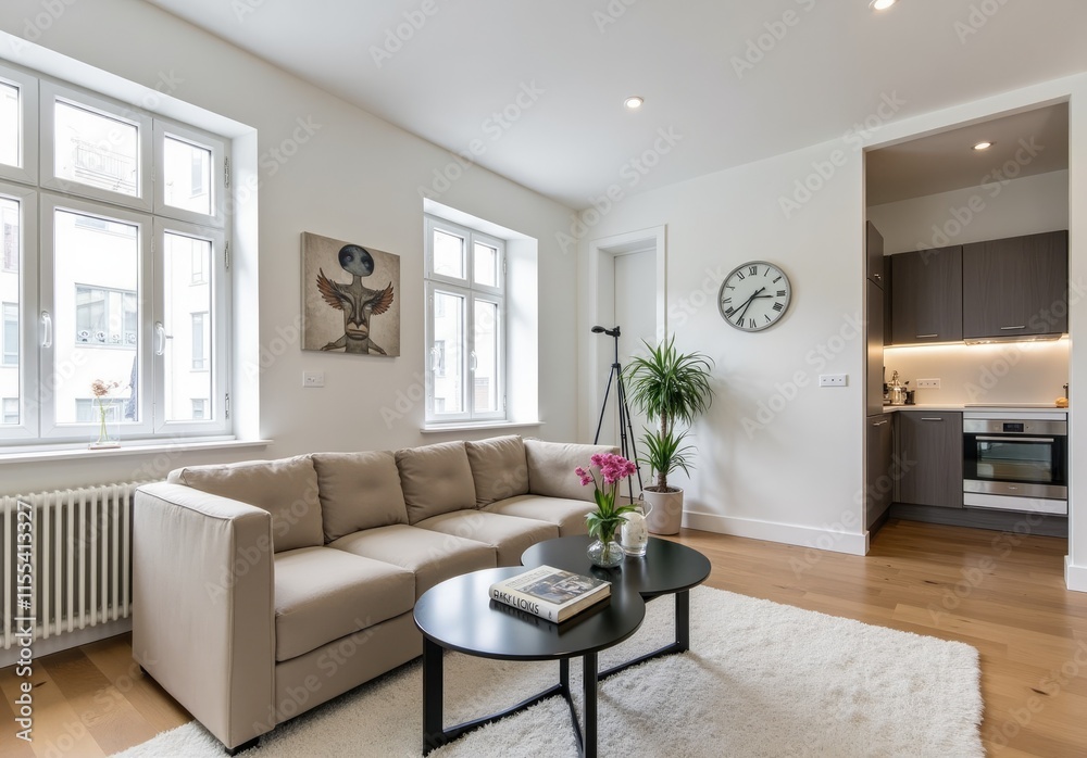 Fototapeta premium modern luxury european apartment loft with scandinavian furniture design