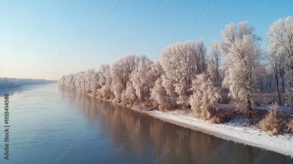 Winter River Scene with Frosted Trees Winter River Scene with Frosted Trees
