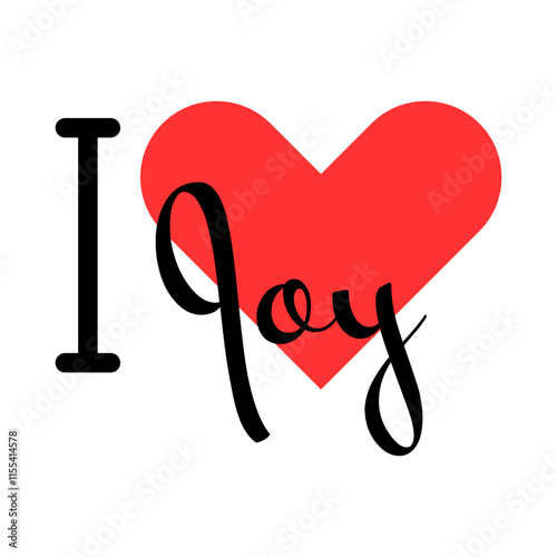 I love Joy creative slogan. Hand drawn letters with red heart. Vector illustration, lettering in modern design