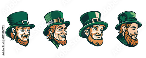 Vector Leprechaun Faces Expressing Different Emotions for St. Patrick's Day Celebration