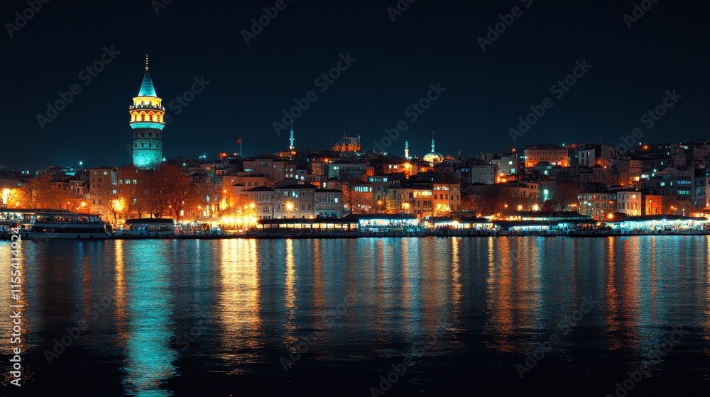 Fototapeta premium Istanbul Cityscape at Night: A Majestic View