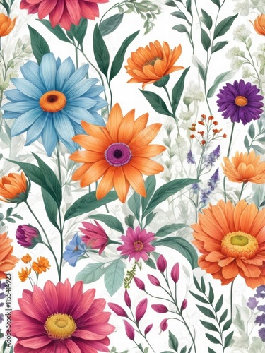 Wallpaper Mural Vibrant Floral Design with Colorful Flowers in Framed Layout Torontodigital.ca
