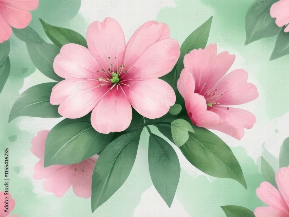 Obraz premium Beautiful Illustration of Soft Pink Flowers with Green Leaves