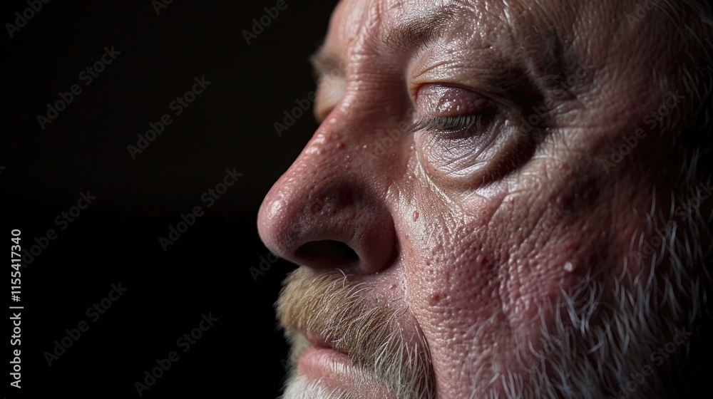 Obraz premium Close-up of elderly caucasian male with detailed facial features and beard