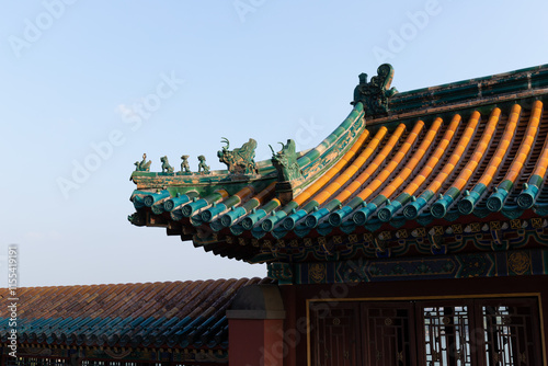 Eaves of ancient building Foxiang Pavilion, Summer Palace, Beijing, China photo