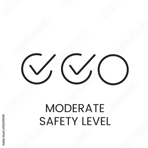 A vector linear icon of three circles with check marks in the first two and an empty third one, representing a moderate safety level with an editable stroke