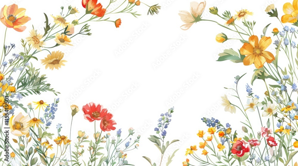 Obraz premium Vibrant Wildflowers Frame a White Background