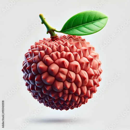 Shiny 3D Lychee Fruit and Leaf Isolated photo