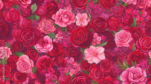 Valentines Day Romantic Background with Red Roses and Hearts for Love Celebration and Floral Design