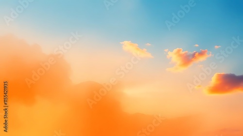 Delicate fantasy of bright blue and orange, textured illustration of blue watercolor paper ink color pastel wet effect aquarel canvas background