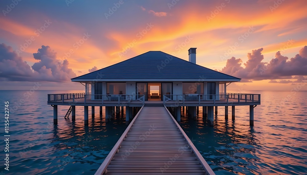 A Luxurious Overwater Villa at Sunset A Luxurious Overwater Villa at Sunset
