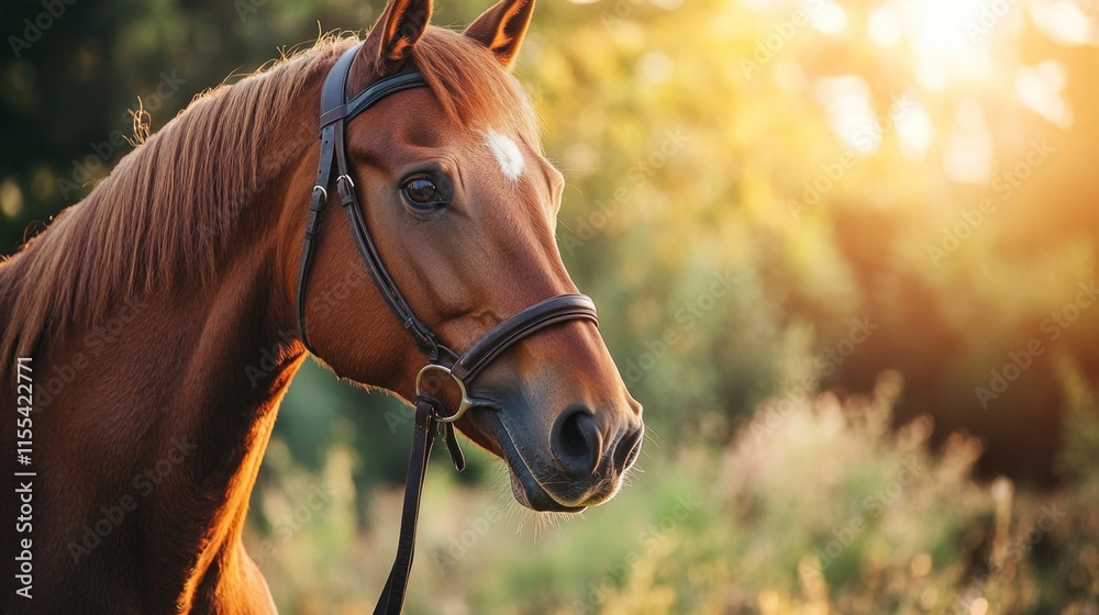 Obraz premium Majestic Brown Horse in Golden Sunlight
