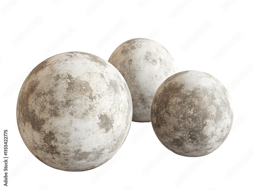 Three Moon-like Spheres Isolated On A White Background, PNG Transparent Three Moon-like Spheres Isolated On A White Background, PNG Transparent