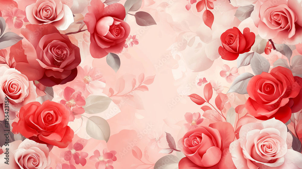 custom made wallpaper toronto digitalValentines Day Romantic Background with Red Roses and Hearts for Love Celebration and Floral Design