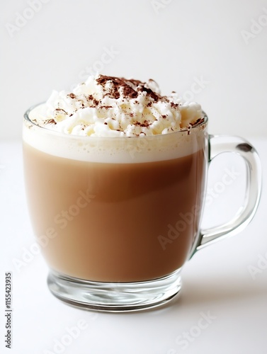 Classic Latte Topped with Whipped Cream and Cocoa : Generative AI