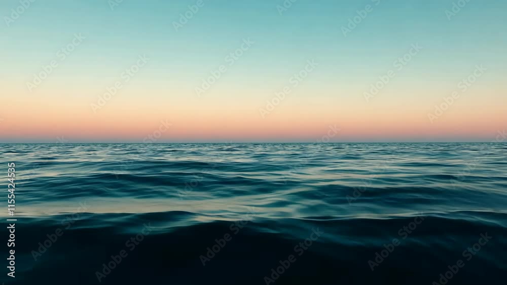 Calm ocean waves at sunset create a serene atmosphere along the coast of an empty beach Calm ocean waves at sunset create a serene atmosphere along the coast of an empty beach