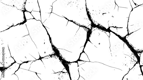 Cracked surface. Black branched lines. Cracks and scratches. Texture pattern of dry earth or damaged wall. Vector illustration.